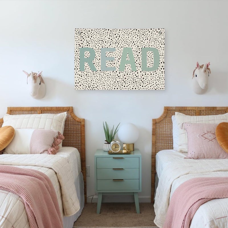 PLKMN Boho Classroom Decor, Neutral Classroom Read Sign Banner, Trendy Black Dots Canvas Wall Hanging Banner Flag Decor for Reading Corner Nook, School Girl Style (Blue) - Image 5
